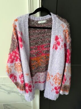 Tulle Lilac Floral-Pattern Open-Front Cardigan